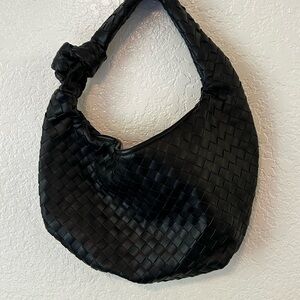 Black Woven Man Made Leather Women's Bag